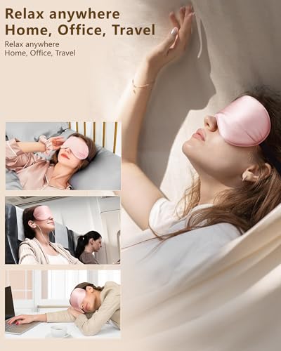 Silk Sleep Mask for Women - Soft Breathable Organic Natural Mulberry Silk Fabric Blackout Eye Mask for Sleeping (Pink)