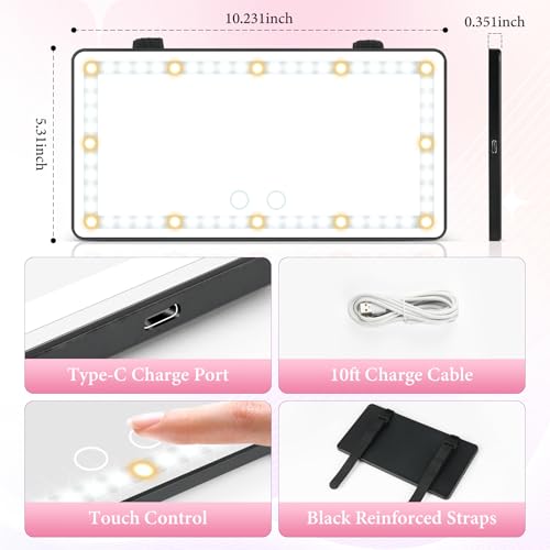 SINGARO Car Sun Visor Vanity Mirror - Rechargeable Makeup Mirror with 60 LEDs, 3 Light Modes & Dimmable Touch Control for Cars, Trucks, SUVs (Black)
