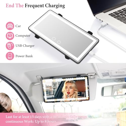 SINGARO Car Sun Visor Vanity Mirror - Rechargeable Makeup Mirror with 60 LEDs, 3 Light Modes & Dimmable Touch Control for Cars, Trucks, SUVs (Black)
