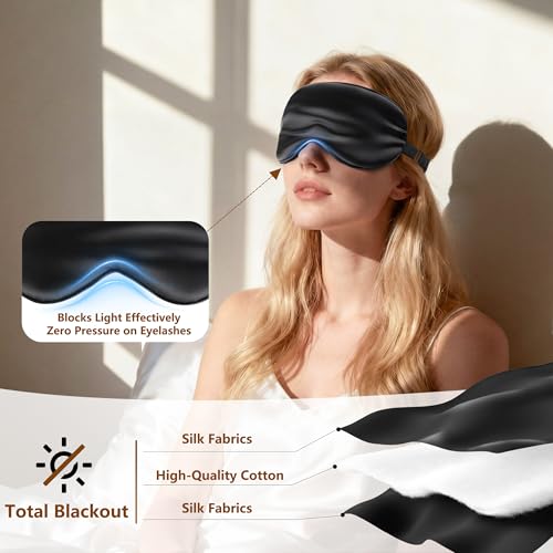 Sleep Mask Silk Eye Mask for Men Sleeping Mask, Adjustable Elastic Strap for Night Shading Sleep Mask, Soft and Comfortable for Both Men (Black)