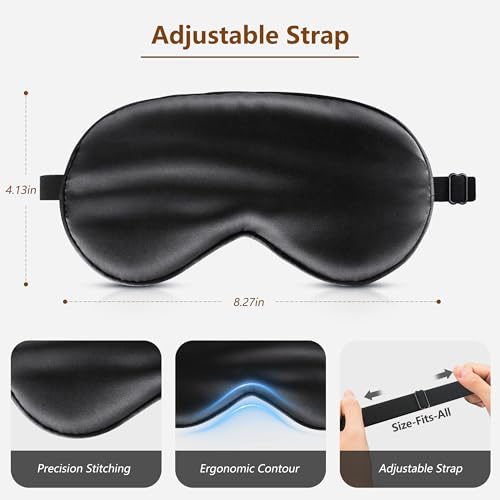 Sleep Mask Silk Eye Mask for Men Sleeping Mask, Adjustable Elastic Strap for Night Shading Sleep Mask, Soft and Comfortable for Both Men (Black)