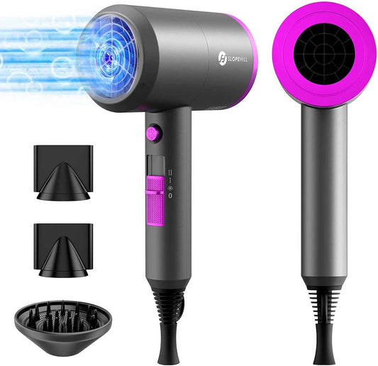 slopehill Professional Ionic Hair Dryer, Powerful 1800W Fast Drying Low Noise Blow Dryer with 2 Concentrator Nozzle 1 Diffuser Attachments