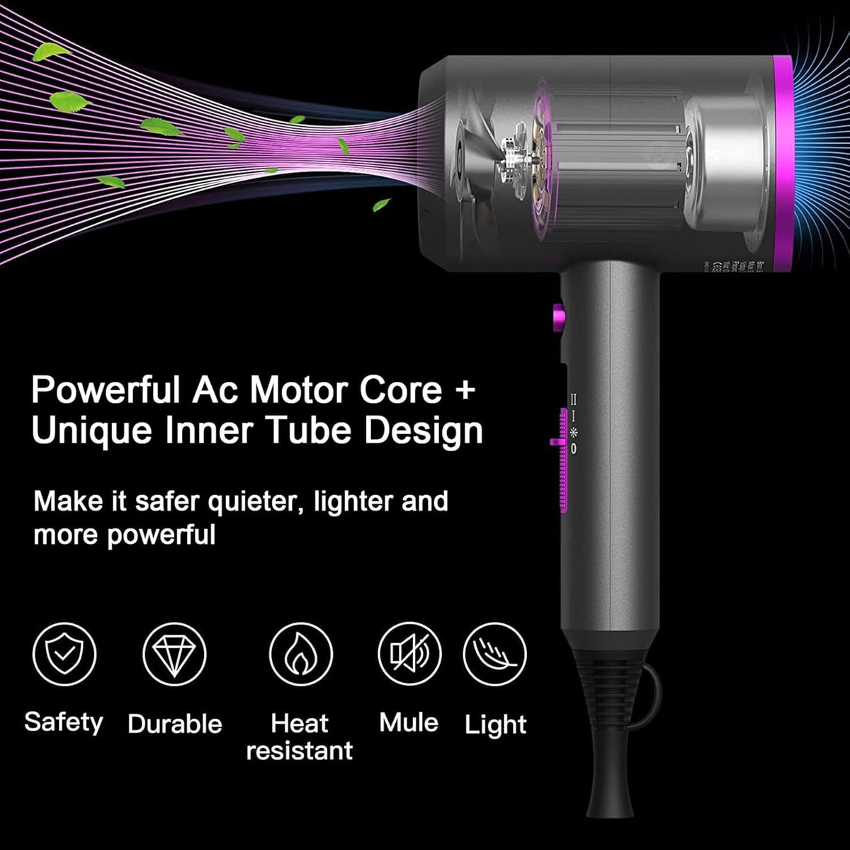 slopehill Professional Ionic Hair Dryer, Powerful 1800W Fast Drying Low Noise Blow Dryer with 2 Concentrator Nozzle 1 Diffuser Attachments