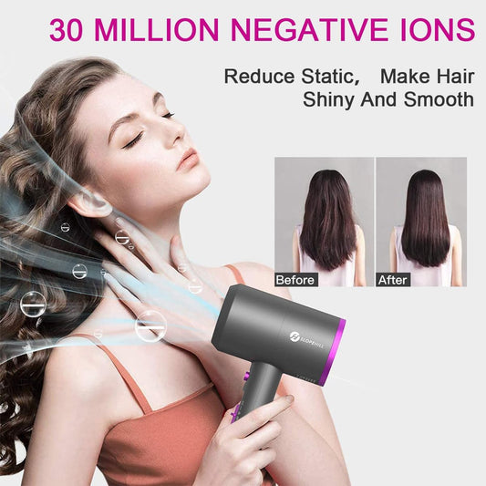 slopehill Professional Ionic Hair Dryer, Powerful 1800W Fast Drying Low Noise Blow Dryer with 2 Concentrator Nozzle 1 Diffuser Attachments