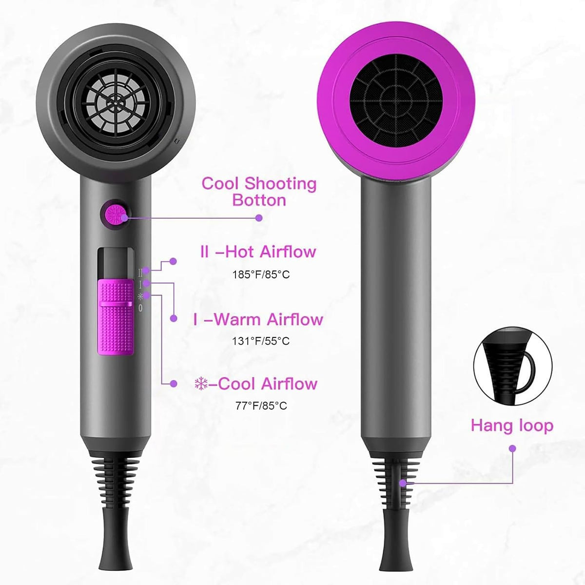 slopehill Professional Ionic Hair Dryer, Powerful 1800W Fast Drying Low Noise Blow Dryer with 2 Concentrator Nozzle 1 Diffuser Attachments