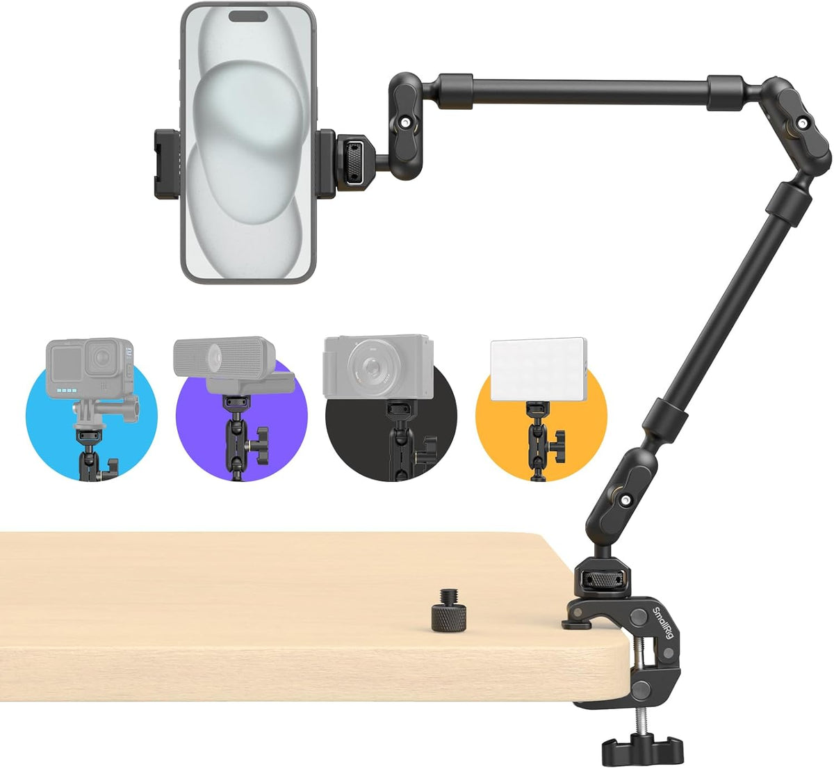 SMALLRIG 22" Magic Arm Clamp, Overhead Phone Mount Holder Stand, Flexible Desk Camera Mount, Articulating Friction Boom Arm, for POV Shot, Filming