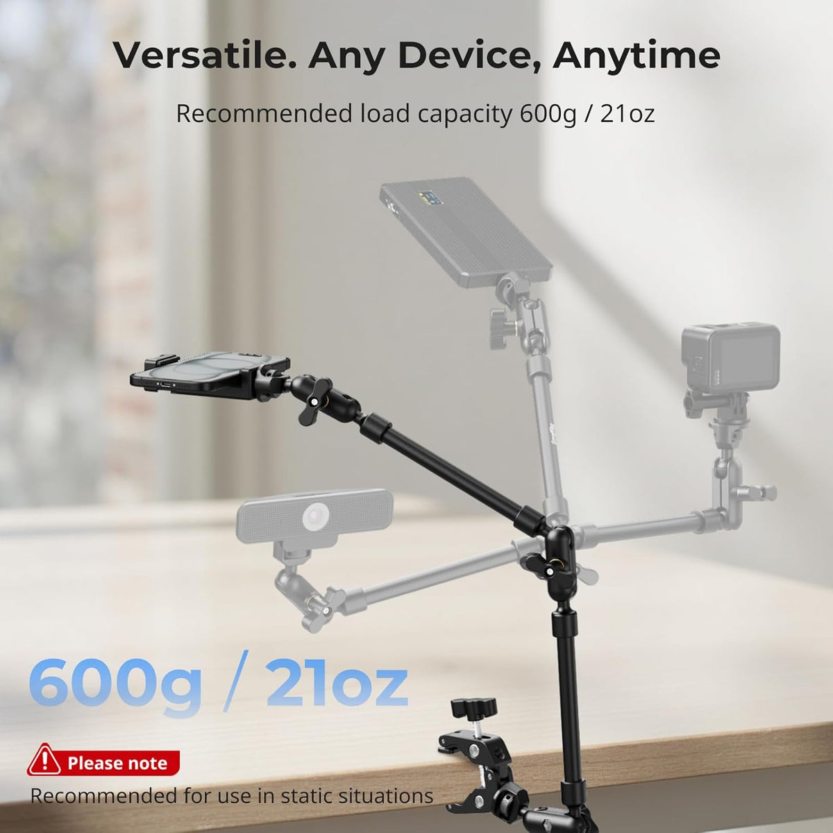 SMALLRIG 22" Magic Arm Clamp, Overhead Phone Mount Holder Stand, Flexible Desk Camera Mount, Articulating Friction Boom Arm, for POV Shot, Filming