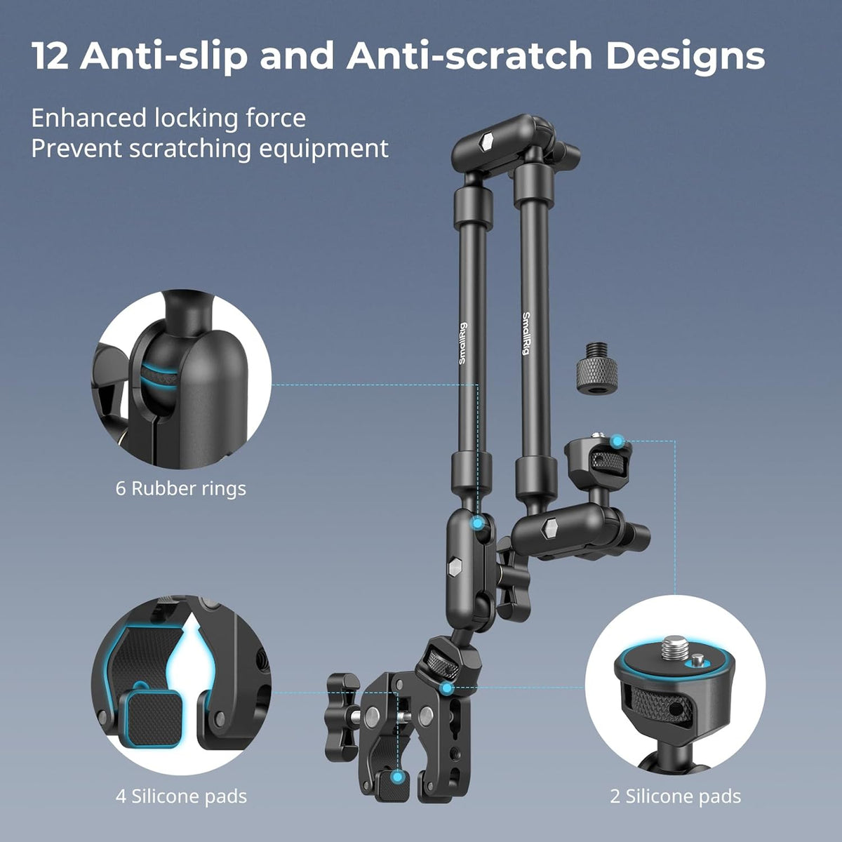 SMALLRIG 22" Magic Arm Clamp, Overhead Phone Mount Holder Stand, Flexible Desk Camera Mount, Articulating Friction Boom Arm, for POV Shot, Filming