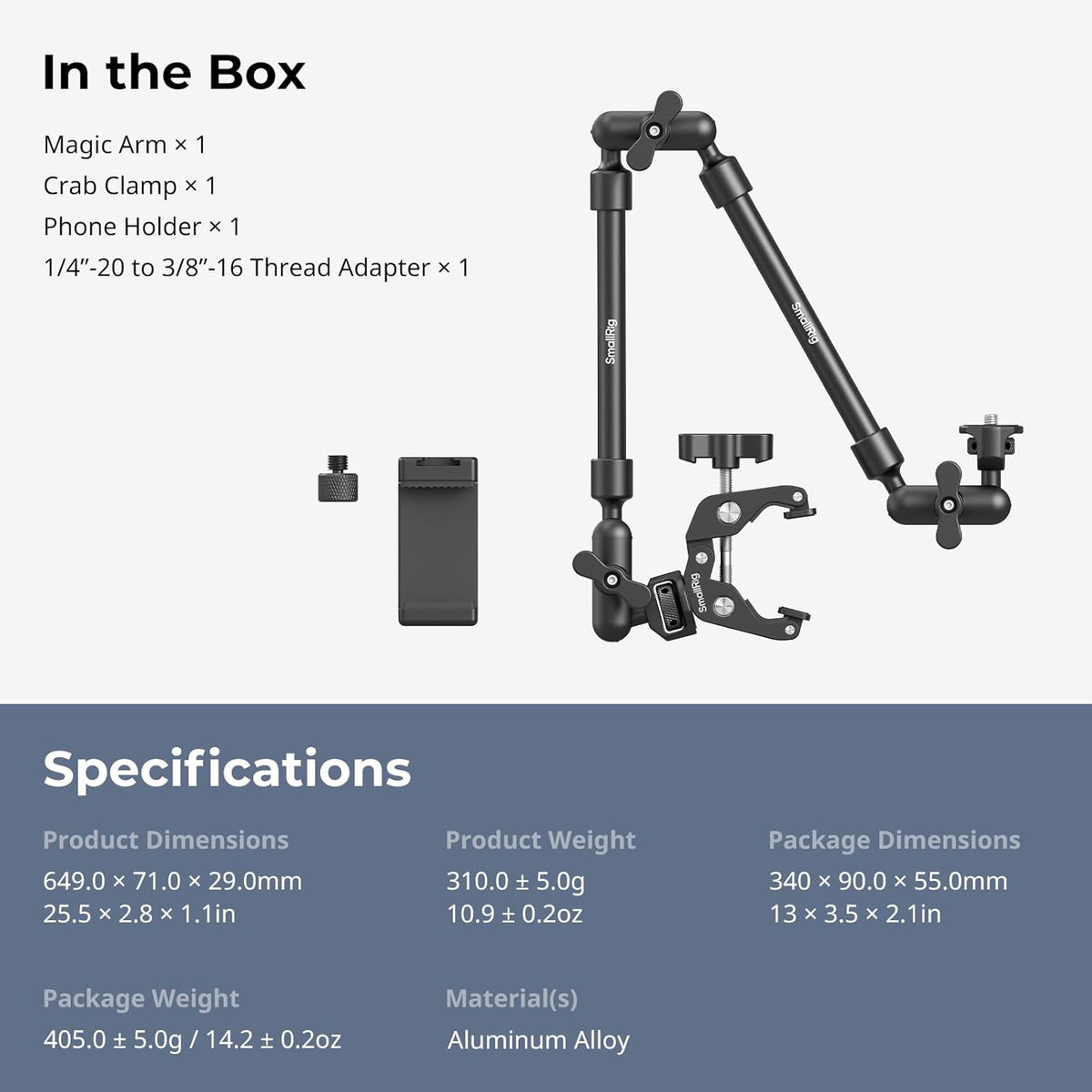 SMALLRIG 22" Magic Arm Clamp, Overhead Phone Mount Holder Stand, Flexible Desk Camera Mount, Articulating Friction Boom Arm, for POV Shot, Filming