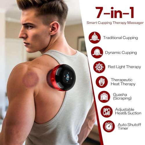 Smart Cupping Massager, 7-in-1 Cupping Set with Red Light and 2 Modes for Muscle Relaxation (1 Pack)