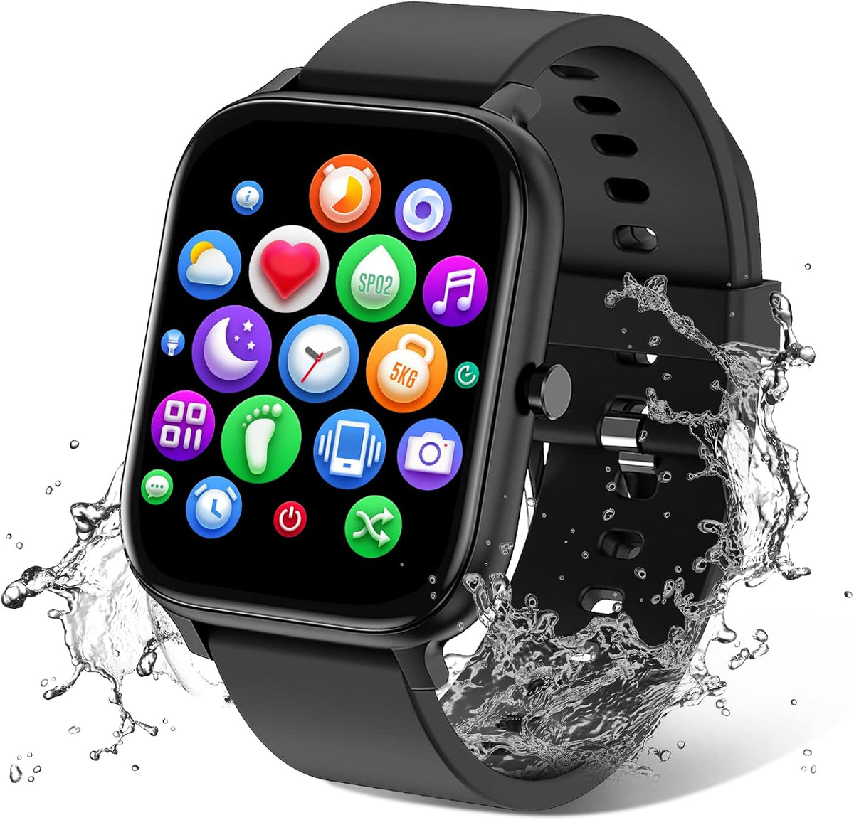 Smart Watch for Men Women Compatible with iPhone Samsung Android Phone 1.83 inch Full Touch Screen IP68 Waterproof Bluetooh Fitness Tracker (Black)