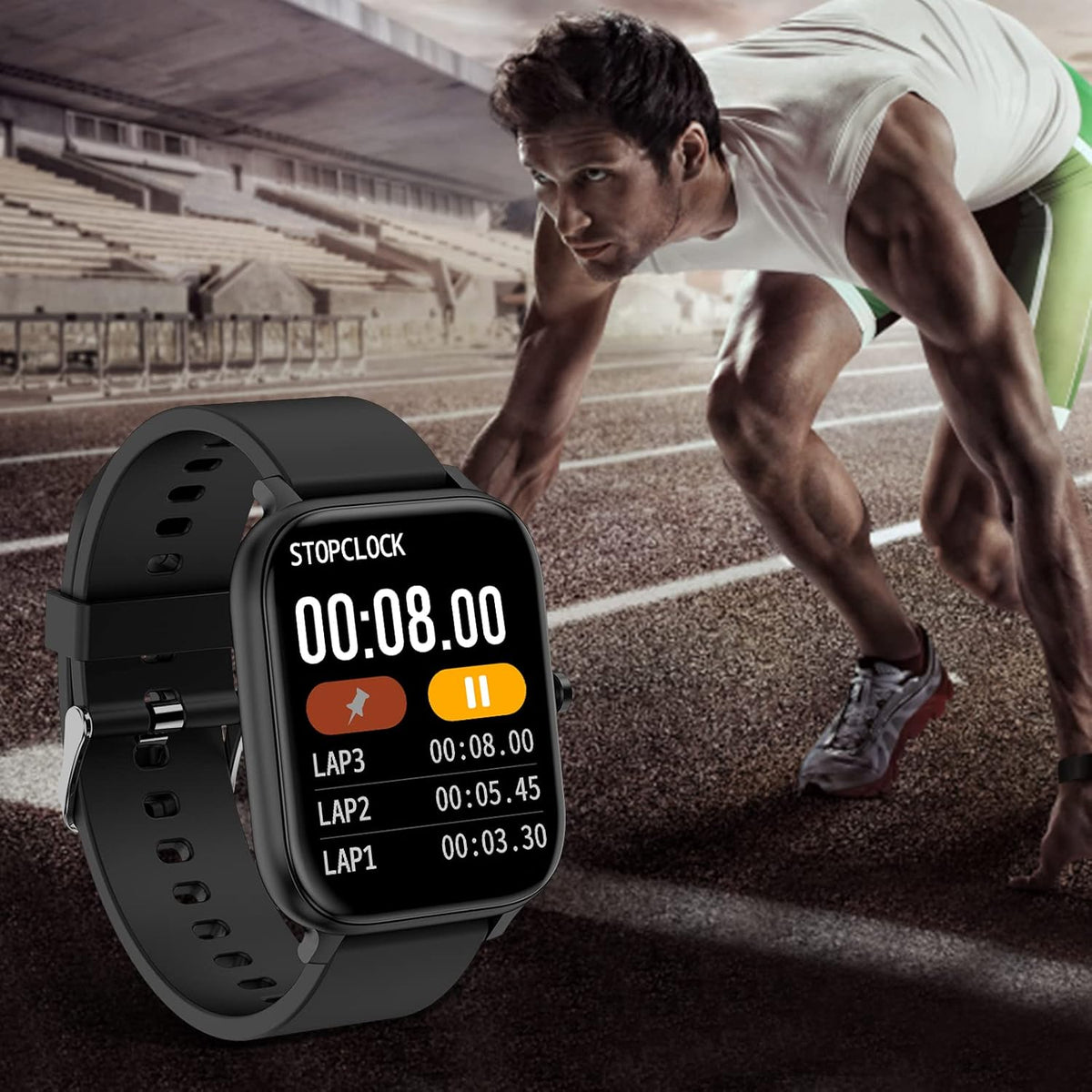 Smart Watch for Men Women Compatible with iPhone Samsung Android Phone 1.83 inch Full Touch Screen IP68 Waterproof Bluetooh Fitness Tracker (Black)