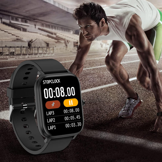 Smart Watch for Men Women Compatible with iPhone Samsung Android Phone 1.83 inch Full Touch Screen IP68 Waterproof Bluetooh Fitness Tracker (Black)