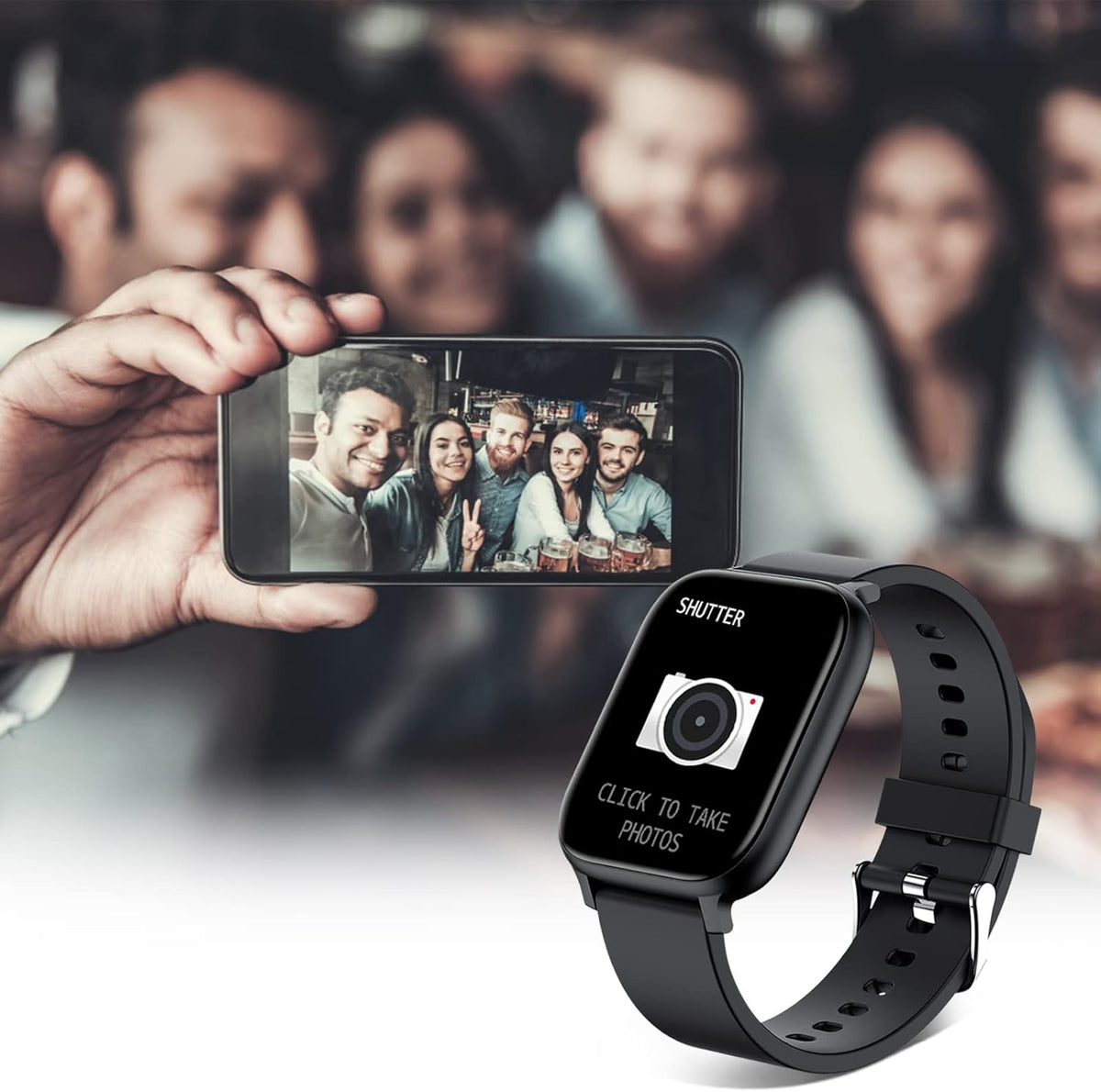 Smart Watch for Men Women Compatible with iPhone Samsung Android Phone 1.83 inch Full Touch Screen IP68 Waterproof Bluetooh Fitness Tracker (Black)