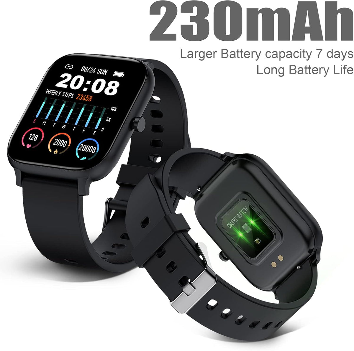 Smart Watch for Men Women Compatible with iPhone Samsung Android Phone 1.83 inch Full Touch Screen IP68 Waterproof Bluetooh Fitness Tracker (Black)