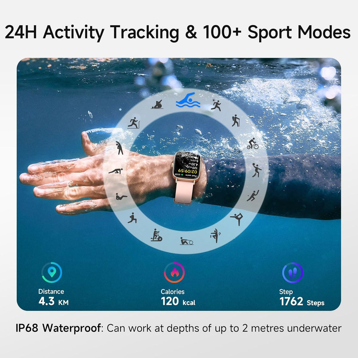 Smart Watch for Women, 1.85" HD Smartwatch Compatible iPhone/Samsung/Android (Answer/Make Calls), 100+ Sport Modes Fitness Tracker