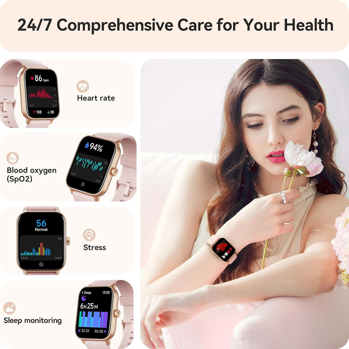 Smart Watch for Women Android & iPhone, Alexa Built-in, IP68 Waterproof Activity Fitness Tracker with Bluetooth Call (Answer/Make), 1.8" Smartwatch