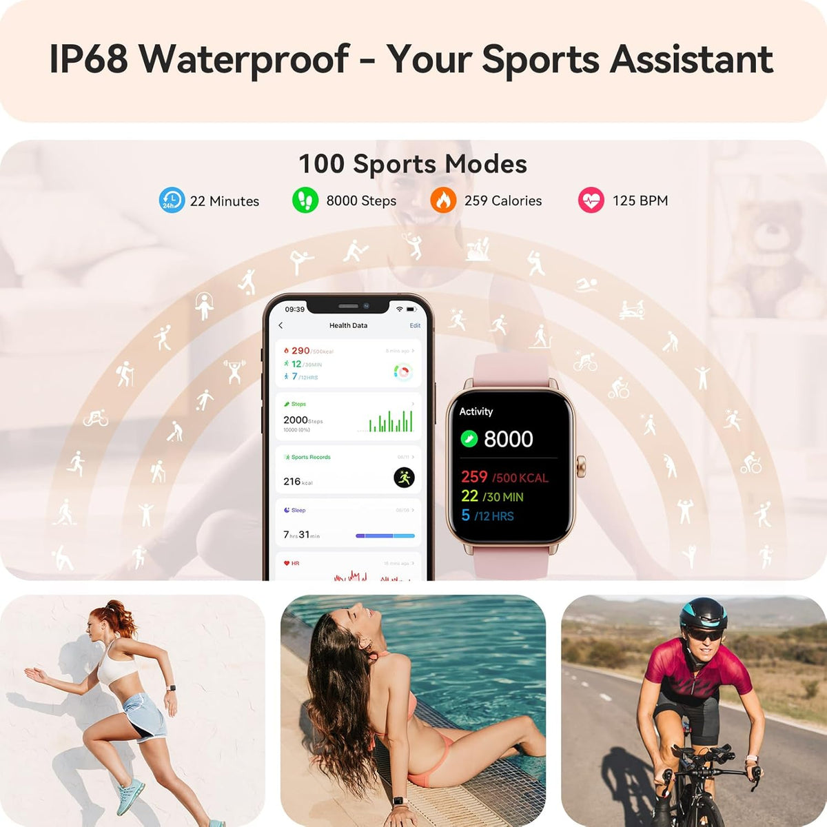 Smart Watch for Women Android & iPhone, Alexa Built-in, IP68 Waterproof Activity Fitness Tracker with Bluetooth Call (Answer/Make), 1.8" Smartwatch