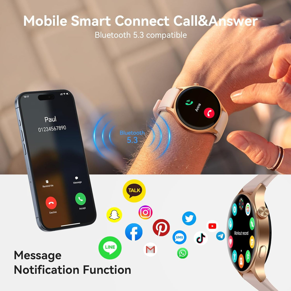 Smart Watch for Women, Answer/Make Call, 1.32'' AMOLED Ultra-Clear Screen Fitness Tracker with Heart Rate/Sleep/SpO2 Monitor