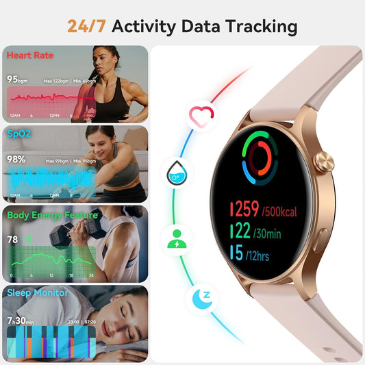 Smart Watch for Women, Answer/Make Call, 1.32'' AMOLED Ultra-Clear Screen Fitness Tracker with Heart Rate/Sleep/SpO2 Monitor