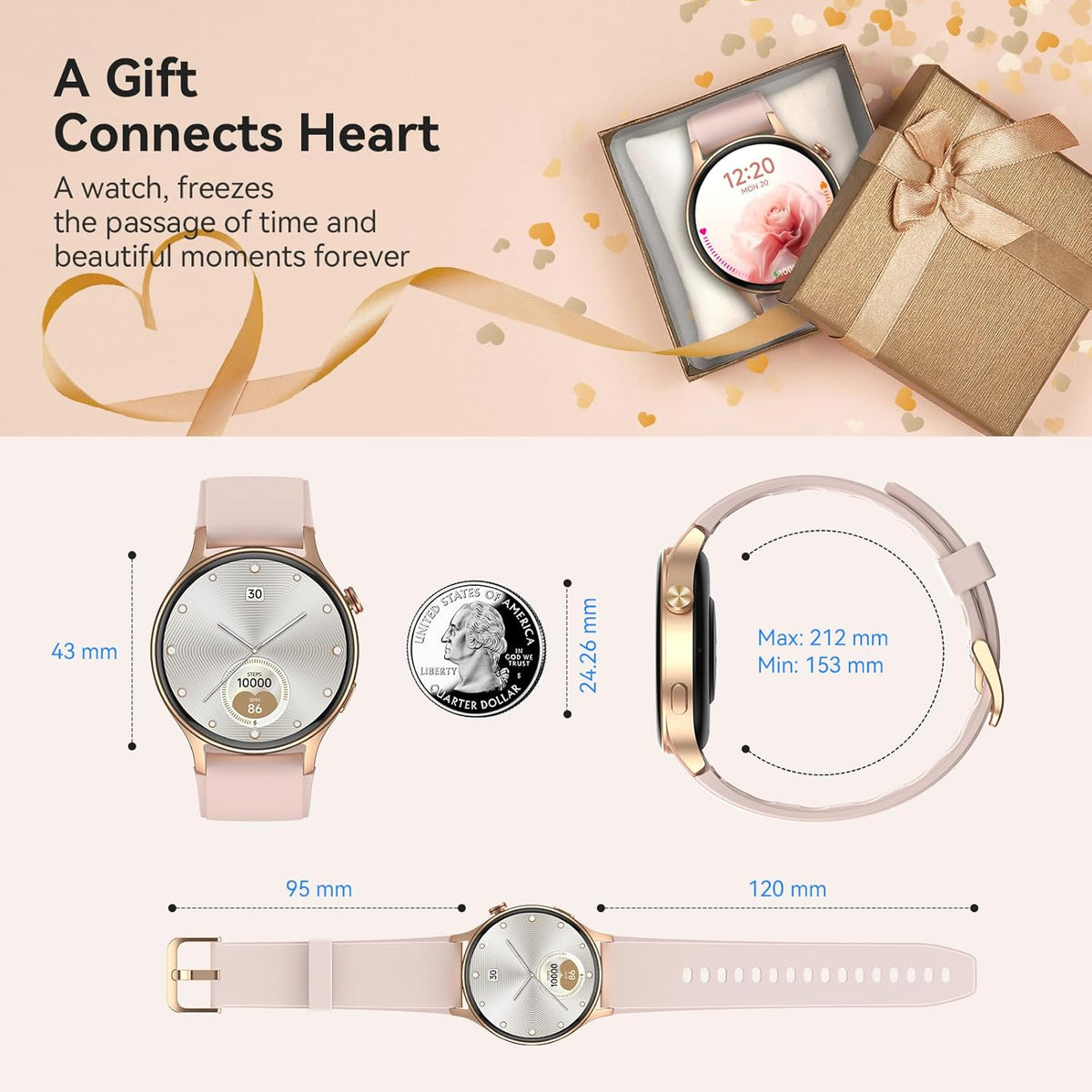 Smart Watch for Women, Answer/Make Call, 1.32'' AMOLED Ultra-Clear Screen Fitness Tracker with Heart Rate/Sleep/SpO2 Monitor