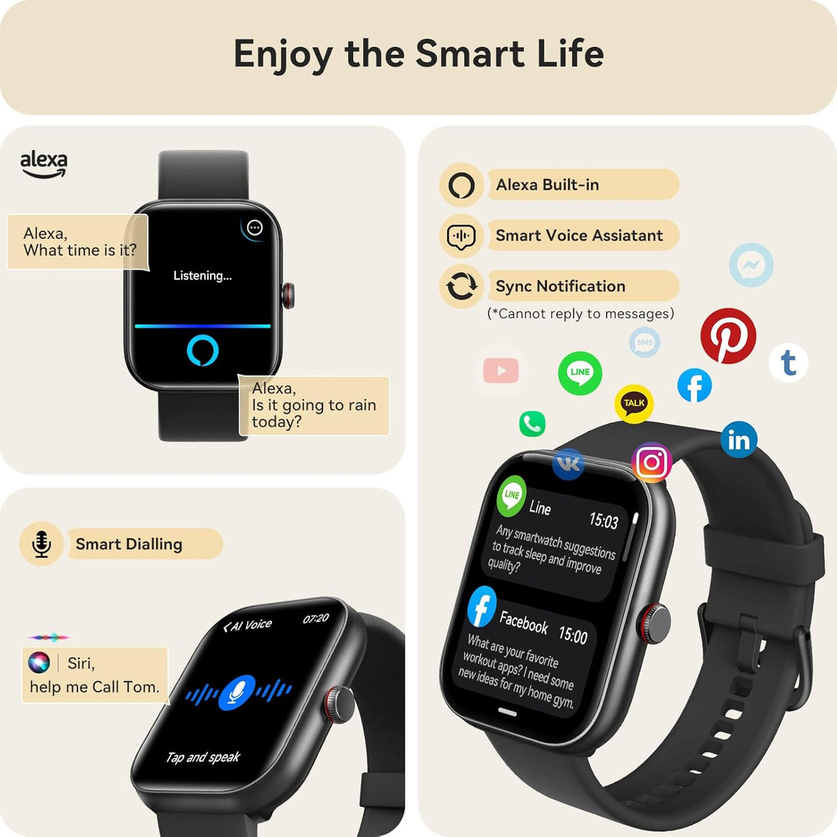 Smart Watch for Women Men, Smartwatch for iPhone & Android Bluetooth (Answer/Call) Built-in Alexa, 1.91" HD Fitness Tracker with 105+ Sport Modes
