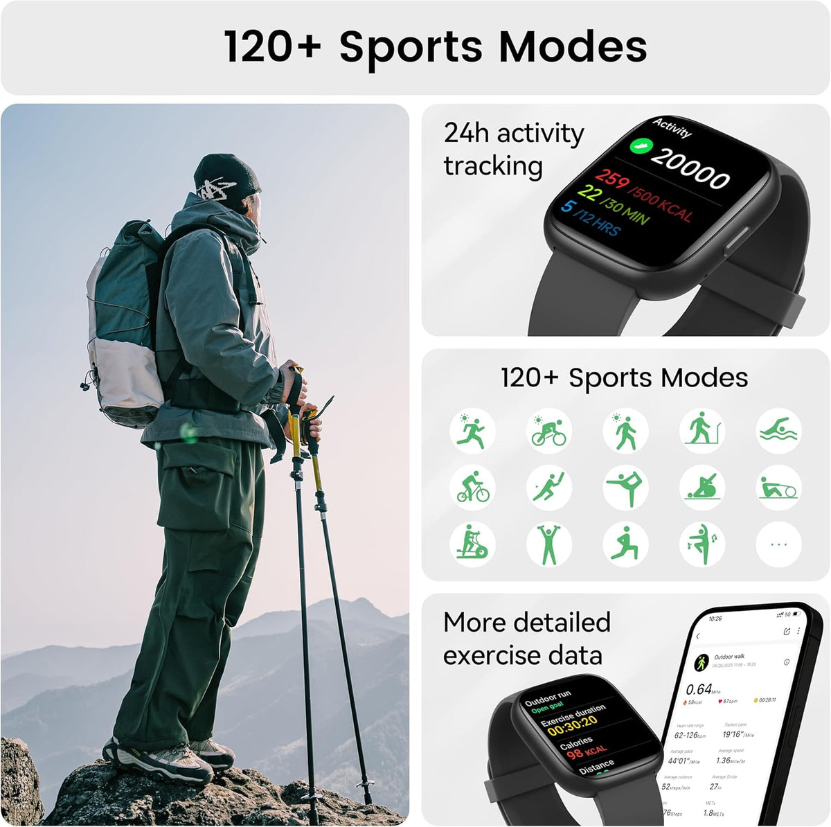 Smart Watch with Alexa Built-in, 1.83" HD Touchscreen Fitness Tracker with Bluetooth Calling, Fitness Watch with Heart Rate/Sleep Monitor