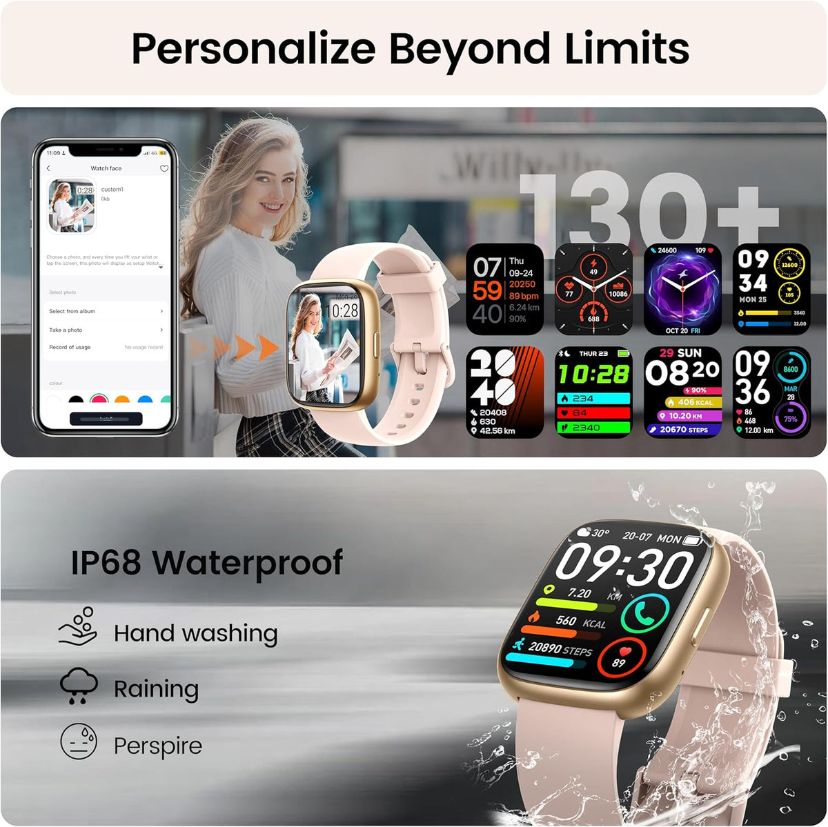 Smart Watch with Alexa Built-in, 1.83" HD Touchscreen Fitness Tracker with Bluetooth Calling, Fitness Watch with Heart Rate/Sleep Monitor/120 (Pink)
