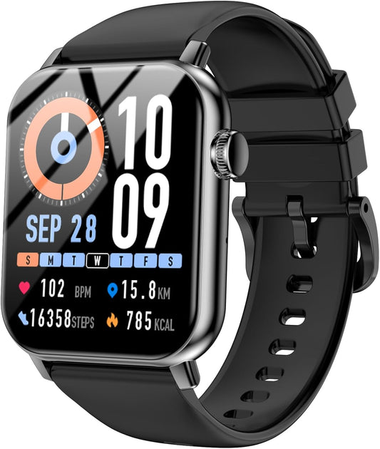 Smart Watches for Men Women, 1.83" HD Touchscreen Fitness Tracker with Bluetooth Calls, IP68 Waterproof, 120+ Sport Modes, 7-Day Battery (Black)