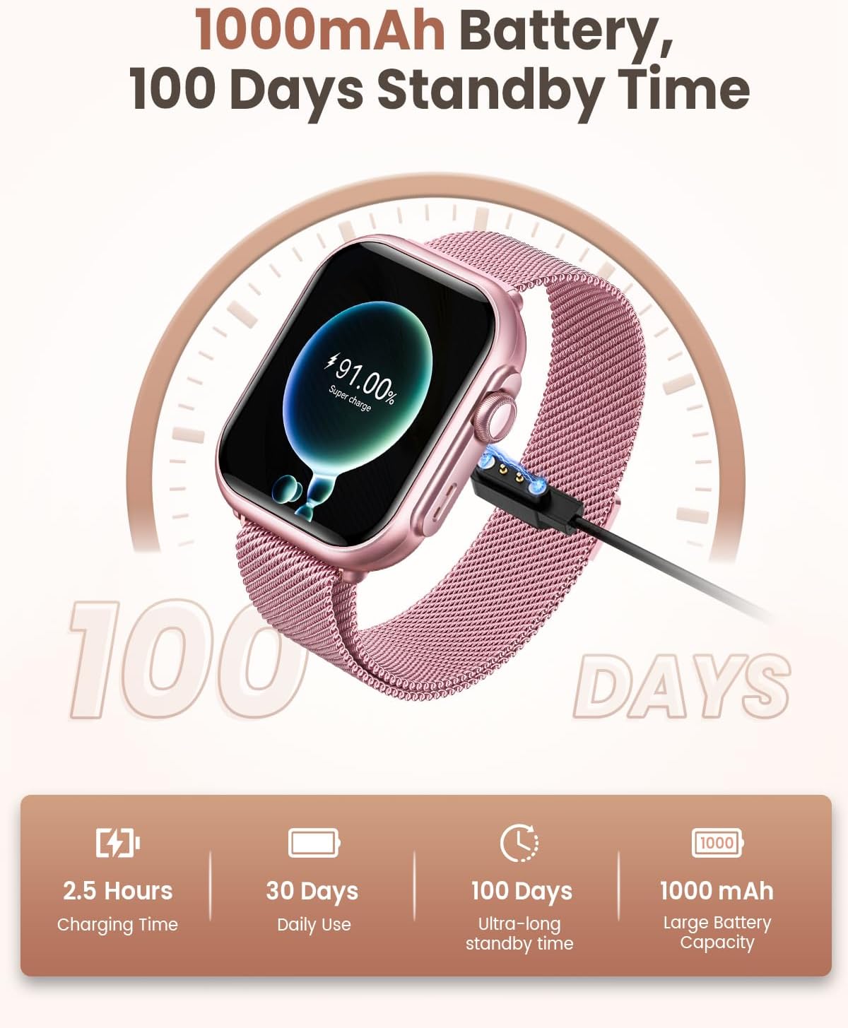 Smart Watch for Women (Android/iPhone), 1.83" HD Display with Calls, Messages, Sleep and Heart Rate Tracking