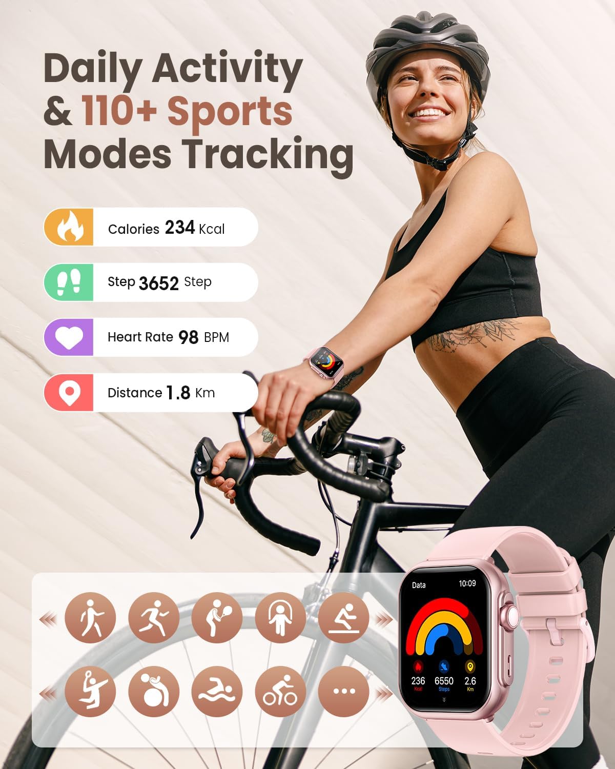 Smart Watch for Women (Android/iPhone), 1.83" HD Display with Calls, Messages, Sleep and Heart Rate Tracking