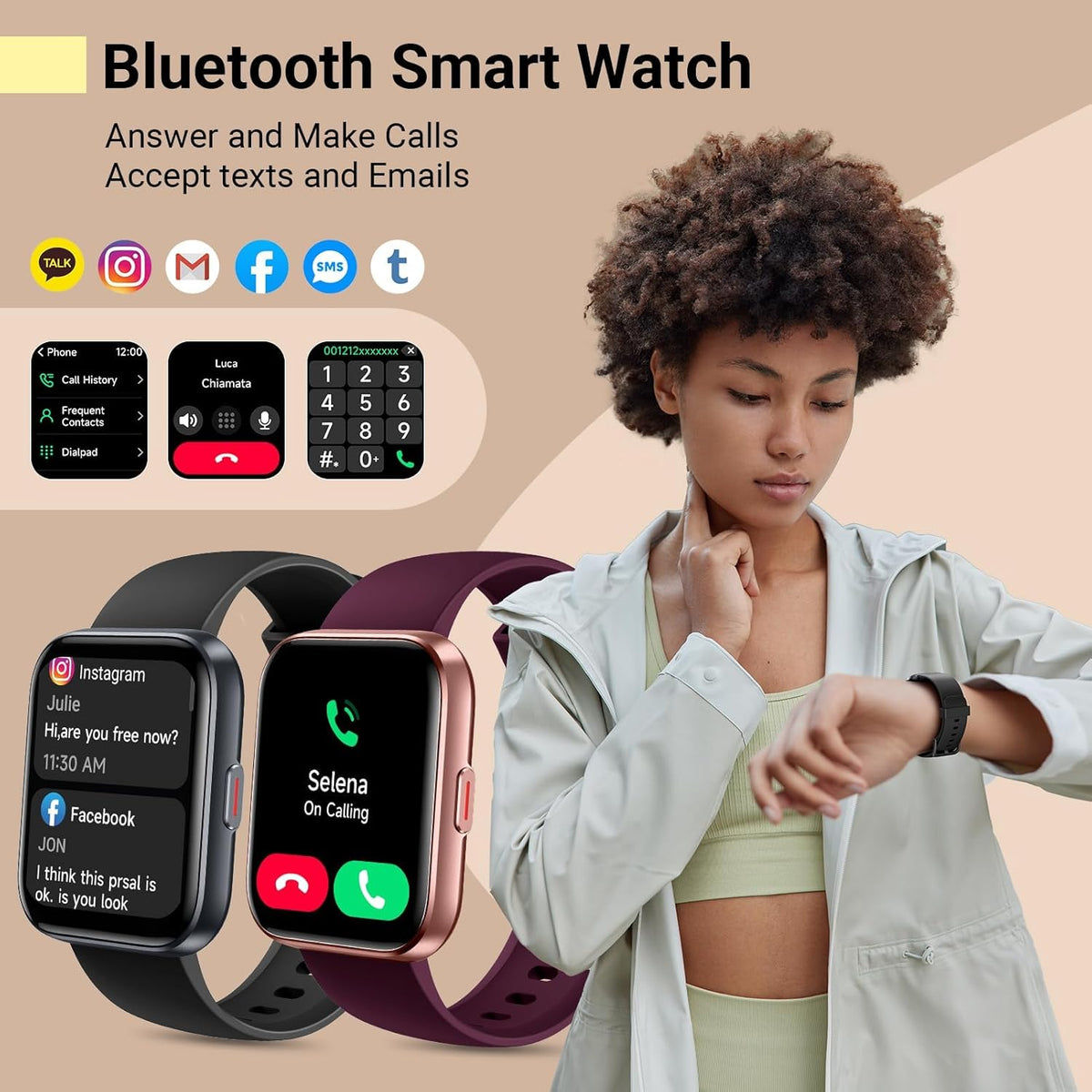 Smartwatch for Women, Compatible with Android & iPhone, 1.8'' Fitness Tracker Watch with Alexa, Call & Notification Alerts, Heart Rate & Sleep Monitor