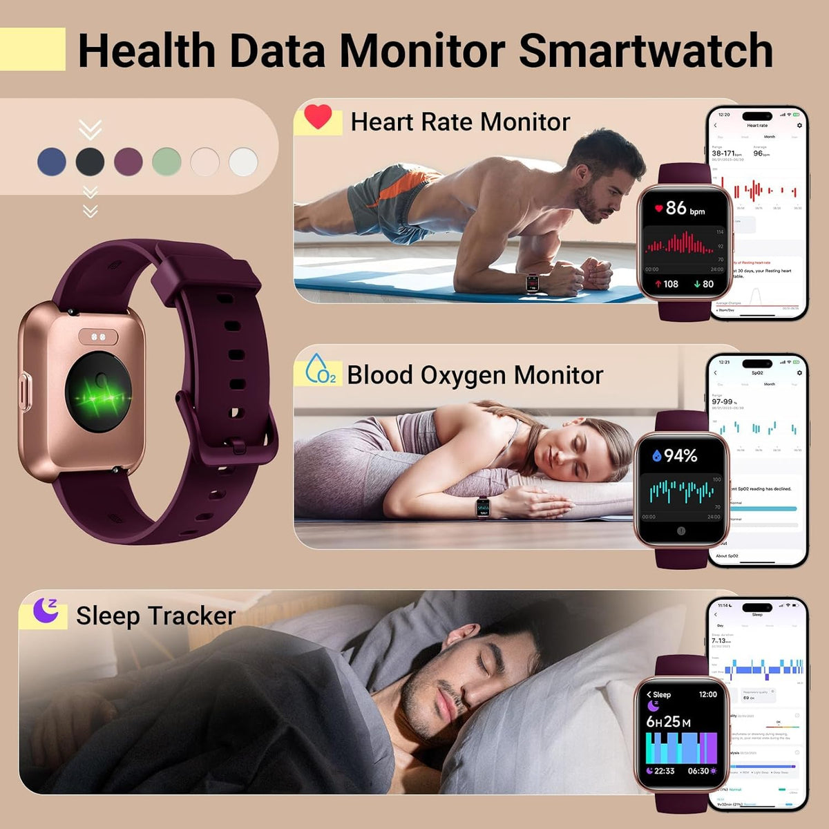 Smartwatch for Women, Compatible with Android & iPhone, 1.8'' Fitness Tracker Watch with Alexa, Call & Notification Alerts, Heart Rate & Sleep Monitor
