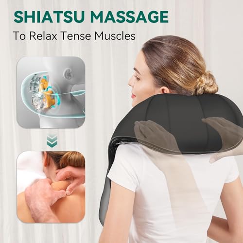 Snailax Cordless Massager - Shiatsu Neck and Shoulder Massager with Heat, Portable, Lumbar, Back Electric Massage Pillow, Christmas Gift