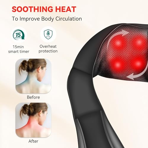 Snailax Cordless Massager - Shiatsu Neck and Shoulder Massager with Heat, Portable, Lumbar, Back Electric Massage Pillow, Christmas Gift