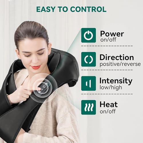 Snailax Cordless Massager - Shiatsu Neck and Shoulder Massager with Heat, Portable, Lumbar, Back Electric Massage Pillow, Christmas Gift