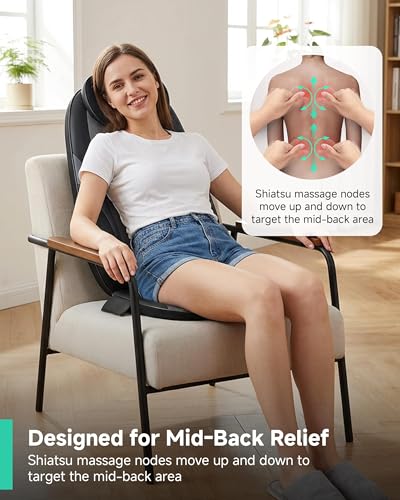 Snailax Shiatsu Back Massager with Heat, Kneading Massage Chair Pad for Office and Home