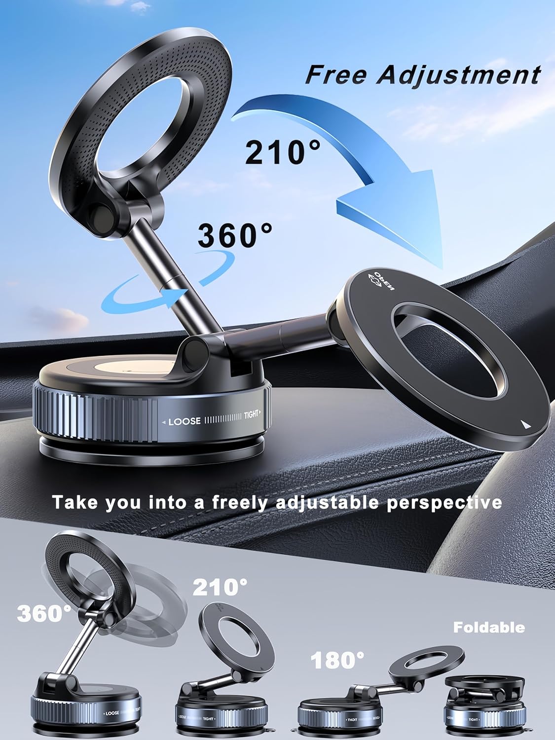 snanlen Upgraded 360° Nano Gel Vacuum Magnetic Phone Holder, Car Phone Holder for Magsafe, 108+LBS Suction & 3000gf Magnetic