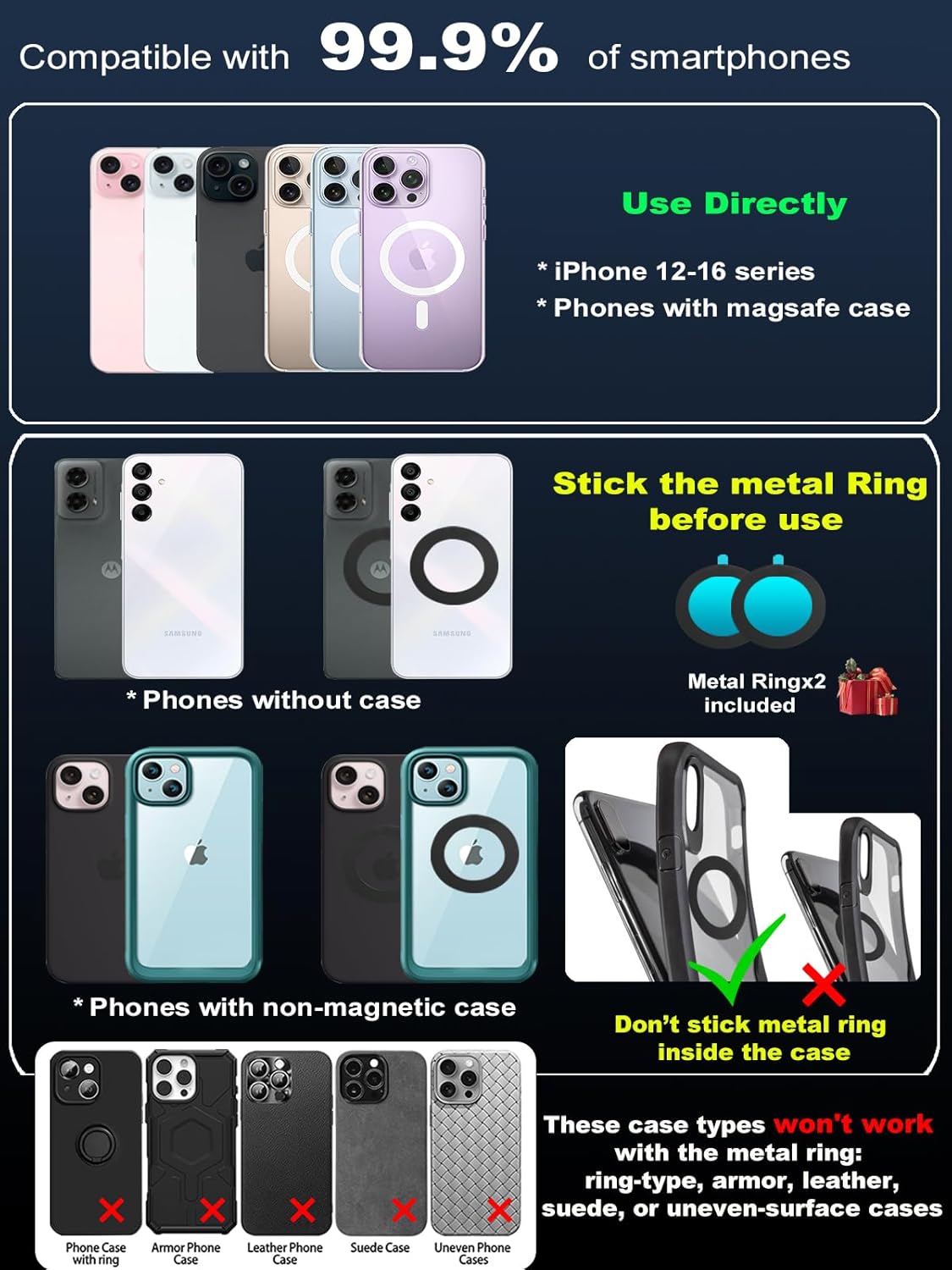 snanlen Upgraded 360° Nano Gel Vacuum Magnetic Phone Holder, Car Phone Holder for Magsafe, 108+LBS Suction & 3000gf Magnetic