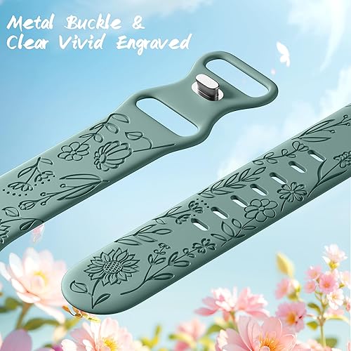 SNBLK 6 Pack Floral Engraved Bands Compatible with Apple Watch Bands 40mm 41mm 42mm 38mm 44mm 45mm 46mm 49mm Women Men, Silicone Flower Pattern Strap