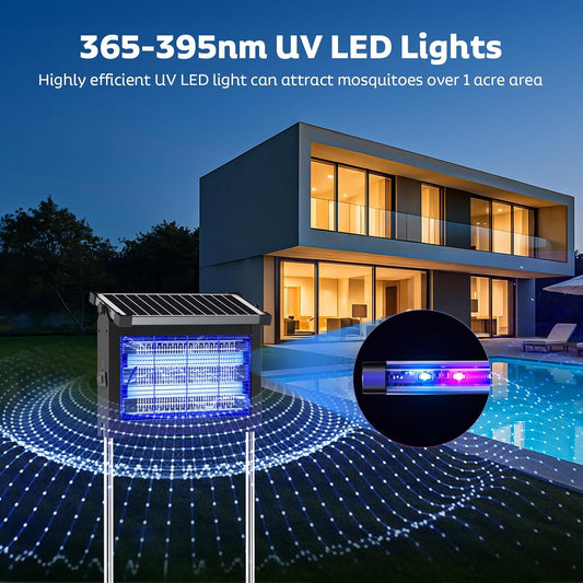 Solar Bug Zapper Outdoor, Mosquito Zapper Waterproof Electric Fly Zapper Rechargeable Mosquito Killer Lamp with 10W Solar Panel