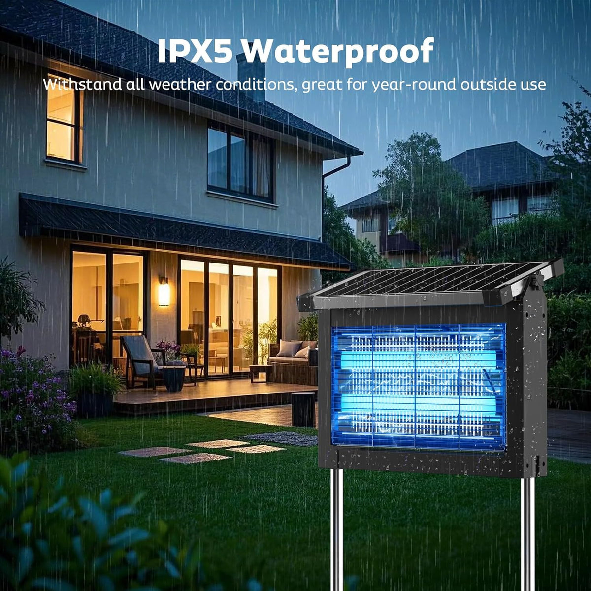 Solar Bug Zapper Outdoor, Mosquito Zapper Waterproof Electric Fly Zapper Rechargeable Mosquito Killer Lamp with 10W Solar Panel