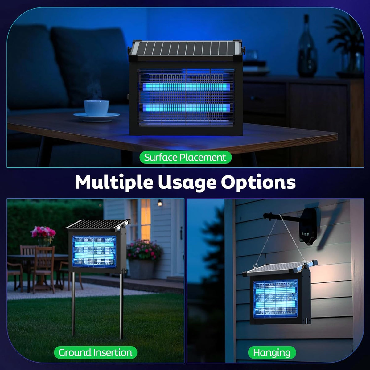 Solar Bug Zapper Outdoor, Mosquito Zapper Waterproof Electric Fly Zapper Rechargeable Mosquito Killer Lamp with 10W Solar Panel
