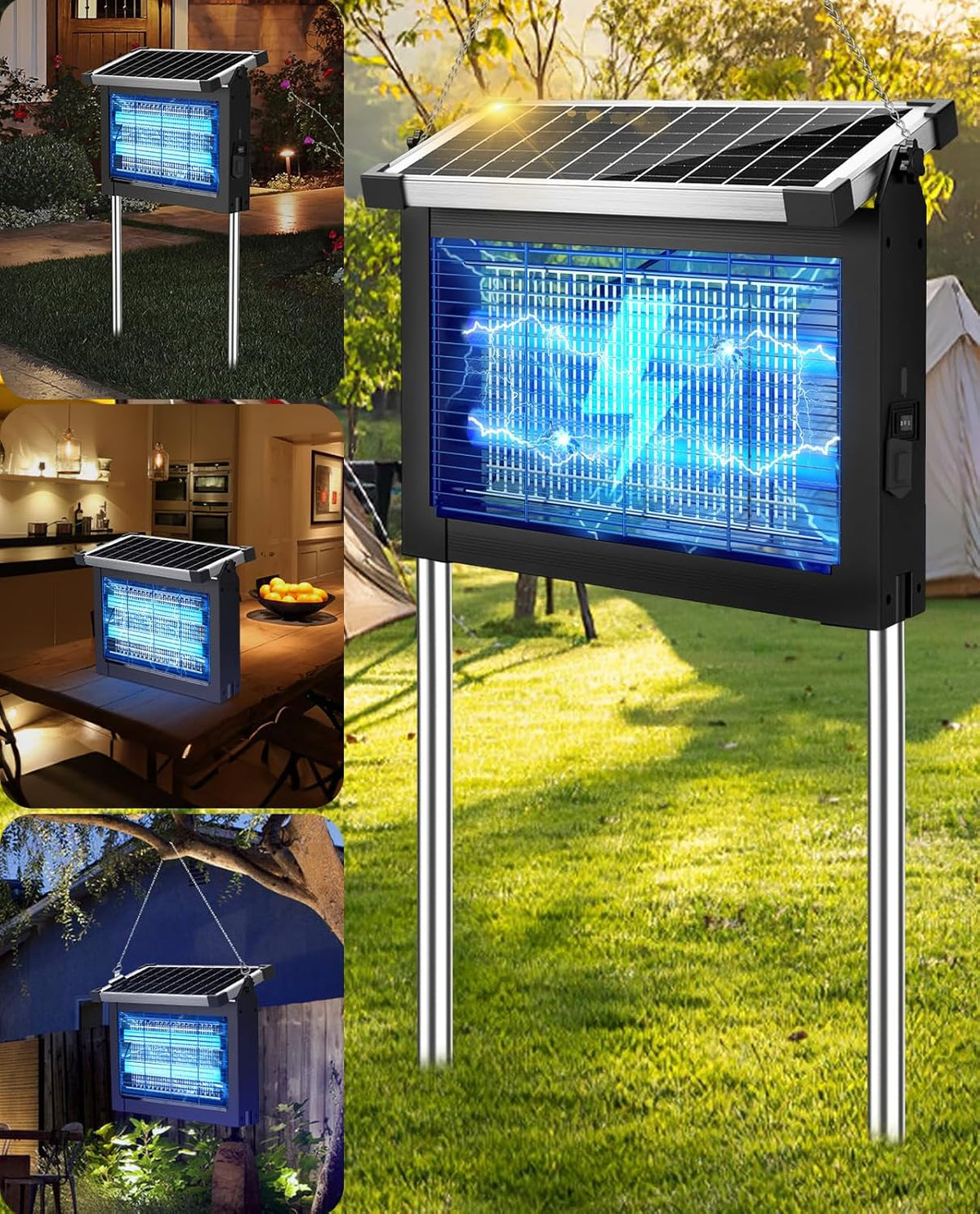 Solar Bug Zapper Outdoor, PhatroyYee Mosquito Zapper 4500V, Waterproof Portable Fly Zapper, Rechargeable Electric Mosquito Killer