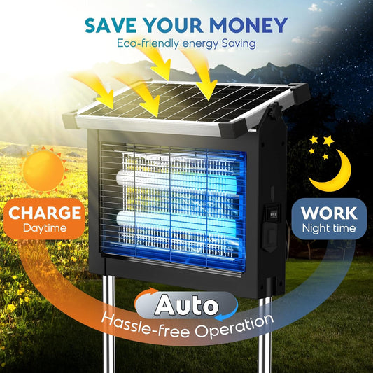 Solar Bug Zapper Outdoor, PhatroyYee Mosquito Zapper 4500V, Waterproof Portable Fly Zapper, Rechargeable Electric Mosquito Killer