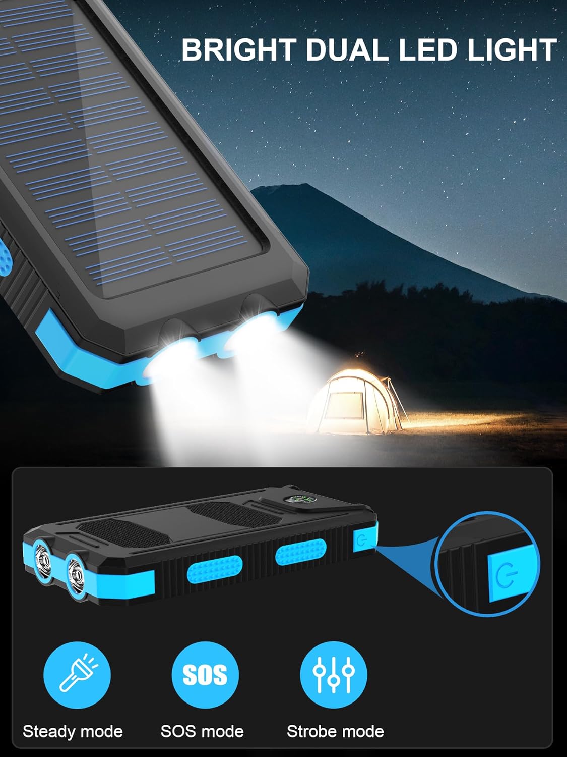 Solar Charger, 38800mAh Solar Power Bank, Waterproof External Backup Battery Power Pack with USB C Input/Output/LED Flashlights Compatible with iPhone