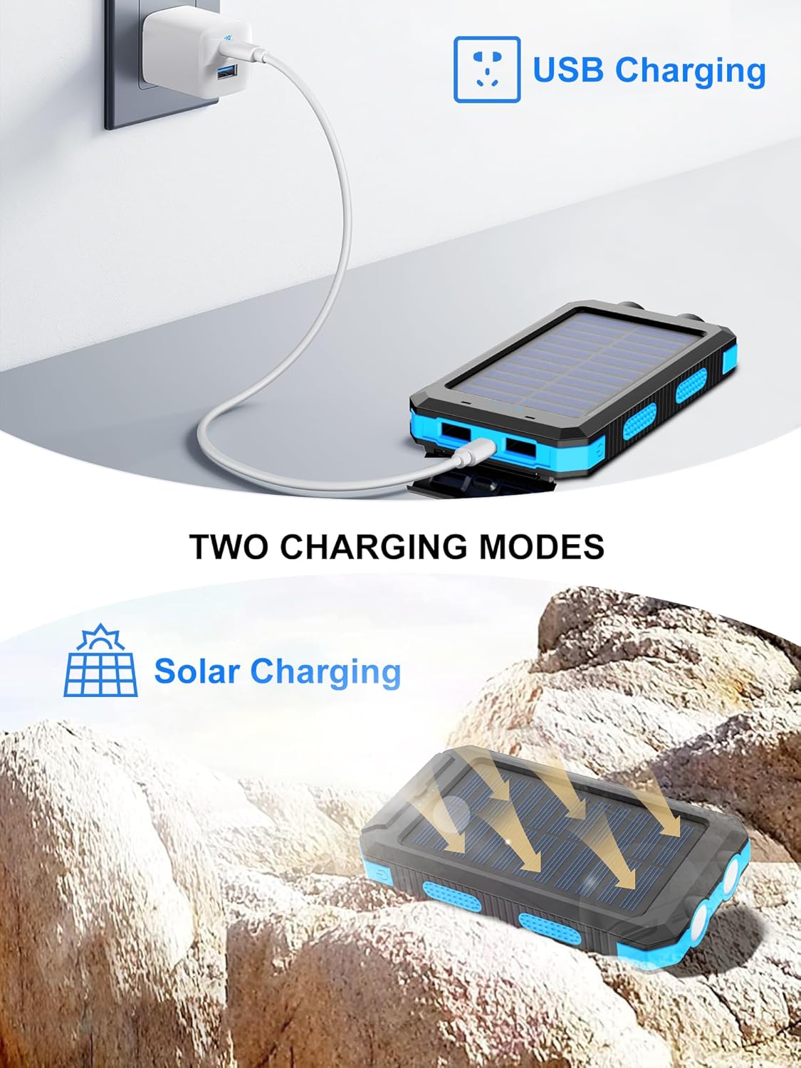 Solar Charger, 38800mAh Solar Power Bank, Waterproof External Backup Battery Power Pack with USB C Input/Output/LED Flashlights Compatible with iPhone