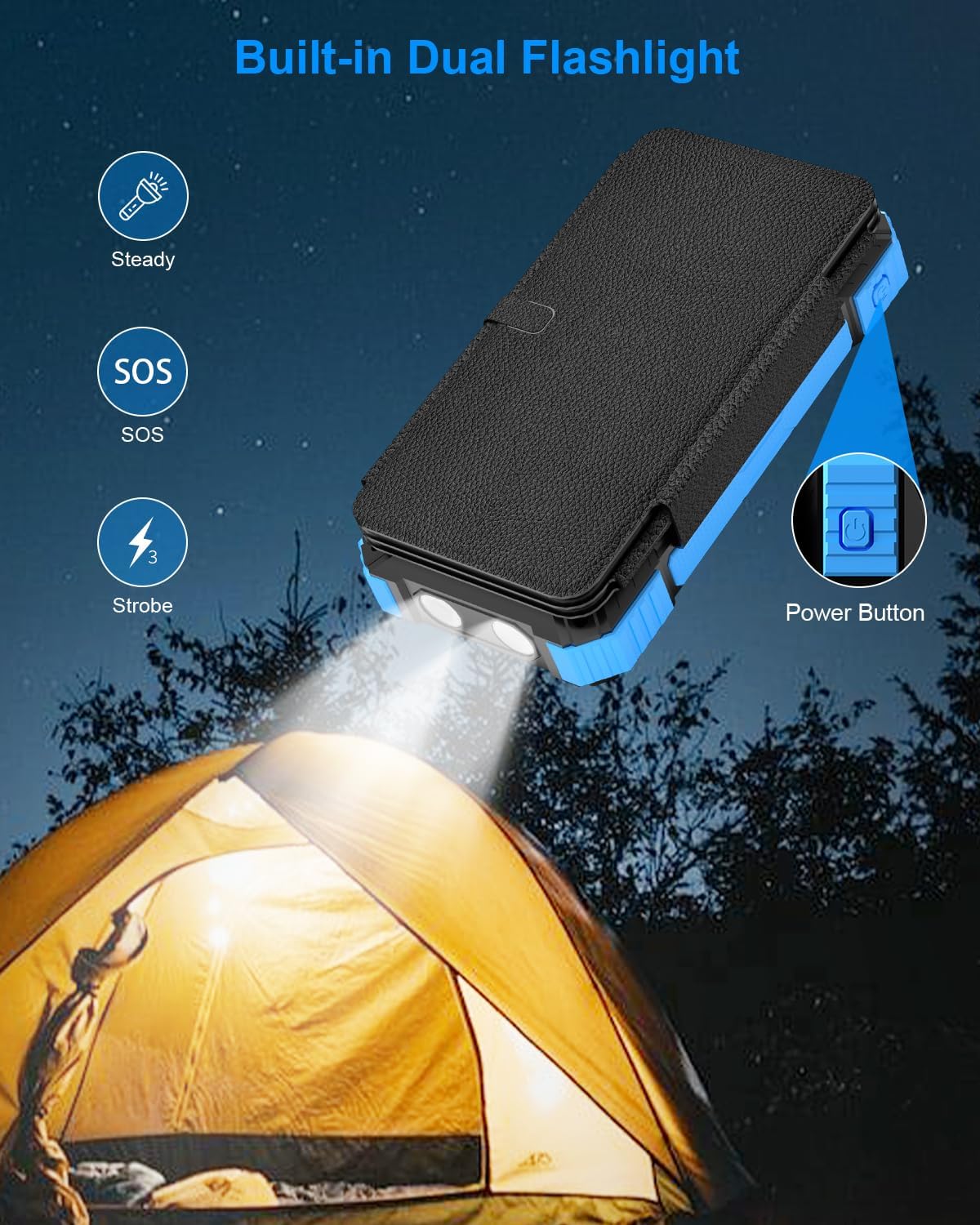 Solar Charger Power Bank 49800mAh with 4 Built-in Cables & 3 Foldable Panels, PD22.5W Fast Portable Phone Charger, External Battery Pack with USB-C