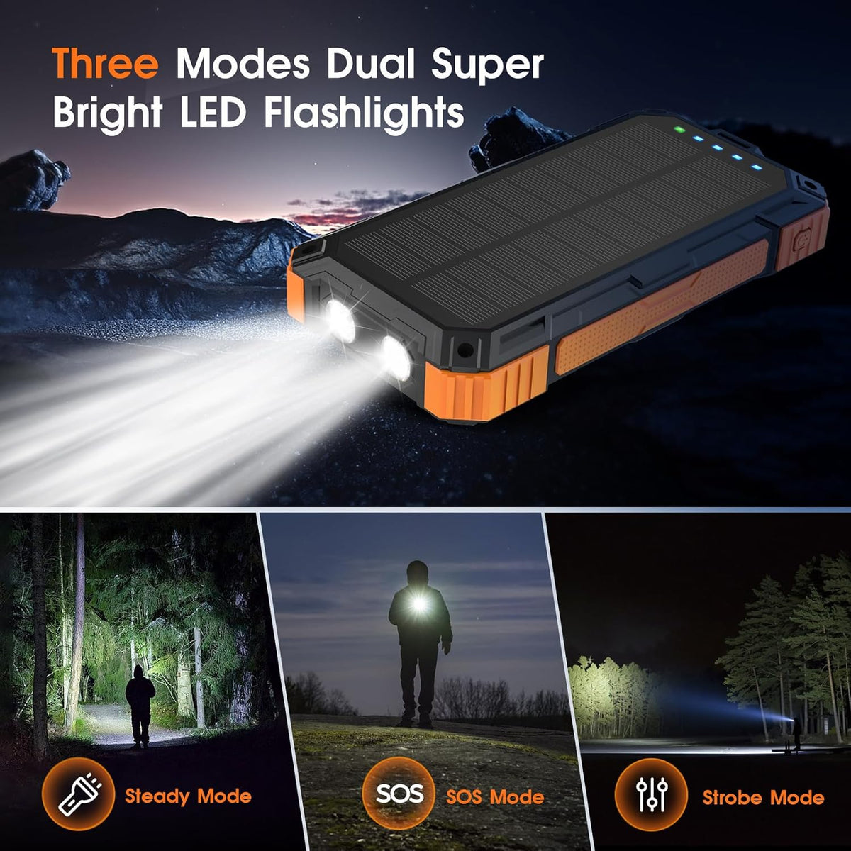 Solar Power Bank, 49800mAh Wireless Portable Phone Charger with Built-in 4 Cables, 22.5W Fast Charging External Battery Pack PD 3.0 USB-C In/Output
