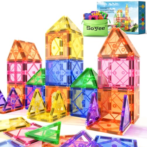 Soyee Magnetic Tiles Toddler Toys Magnetic Building Blocks for Kids Ages 3-12 STEM Educational Toys for Girls & Boys Sensory Toys for Kids